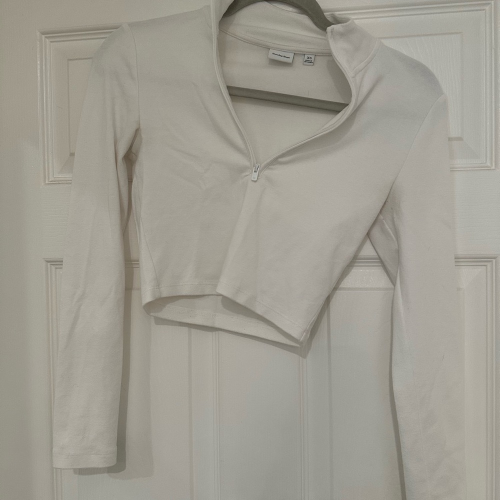 Sunday Best Cream Zip-Up Cropped Blouse